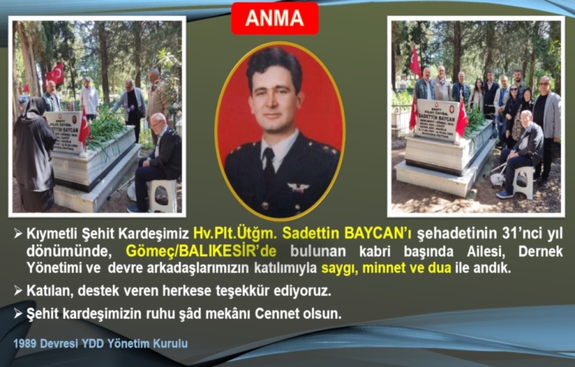 Kıymetli Şehit Kardeşimiz Hv.Plt.Ütğm. Sadettin BAYCAN'ın Anma Töreni Yapıldı.